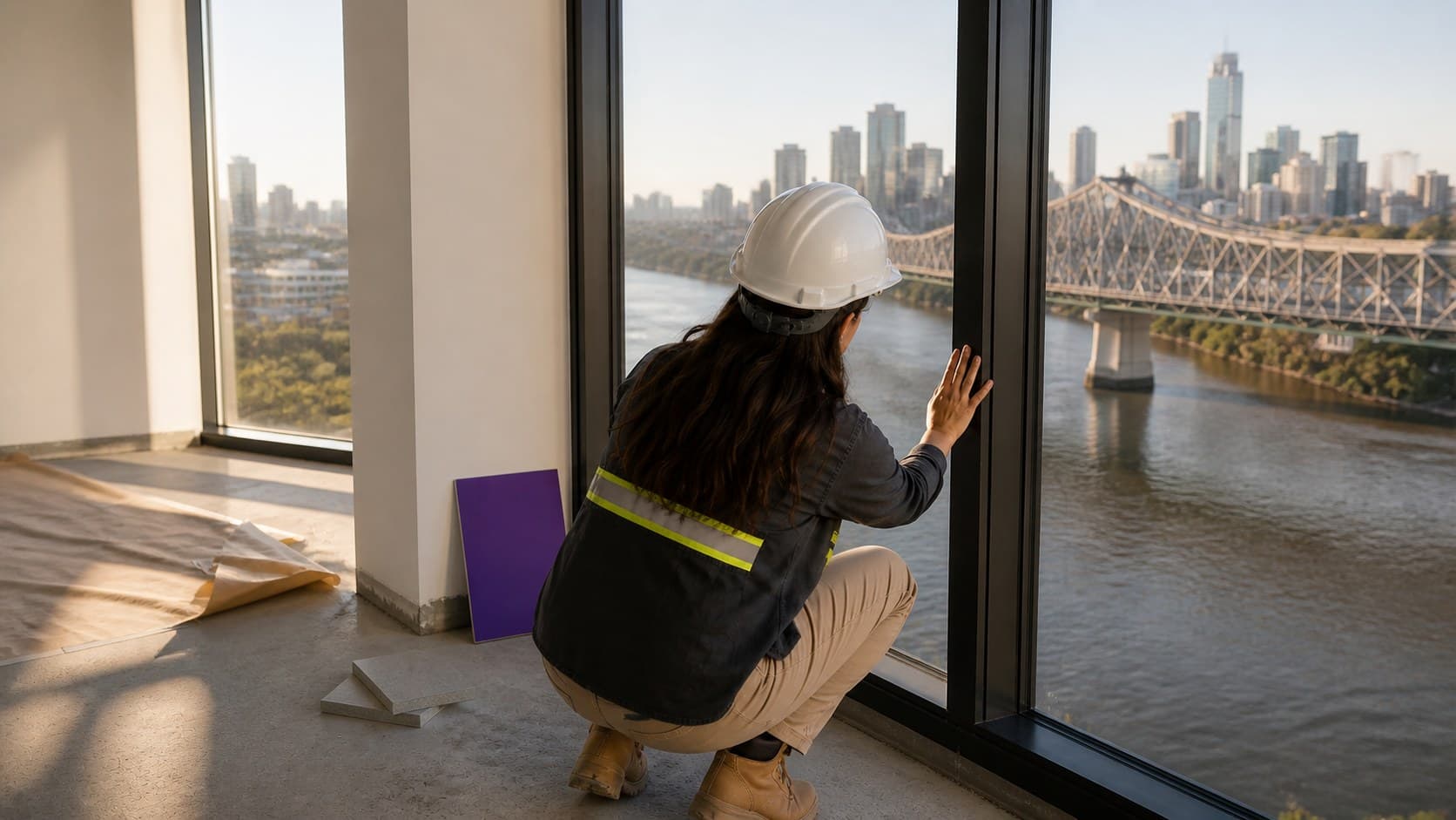 Three consultants in high-visibility clothing reviewing plans on a construction site